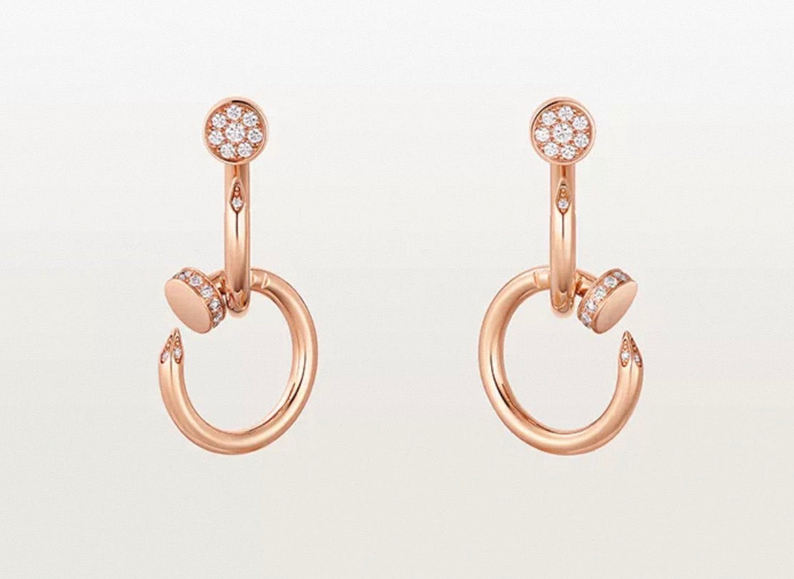 [Zalyn Jewelry]NAIL COLLECTION DIAMOND SET DOUBLE HOOP EARRINGS