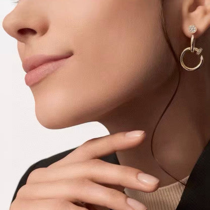 [Zalyn Jewelry]NAIL COLLECTION DIAMOND SET DOUBLE HOOP EARRINGS