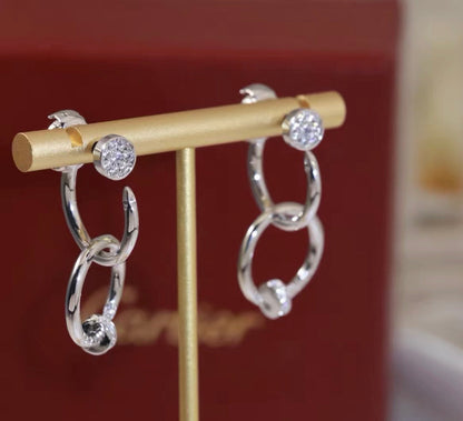 [Zalyn Jewelry]NAIL COLLECTION DIAMOND SET DOUBLE HOOP EARRINGS