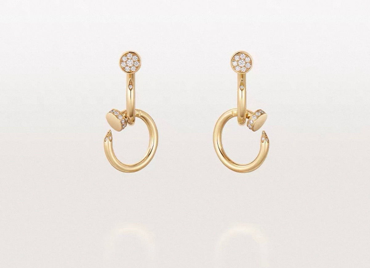 [Zalyn Jewelry]NAIL COLLECTION DIAMOND SET DOUBLE HOOP EARRINGS