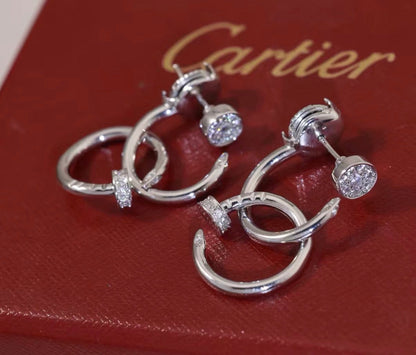 [Zalyn Jewelry]NAIL COLLECTION DIAMOND SET DOUBLE HOOP EARRINGS