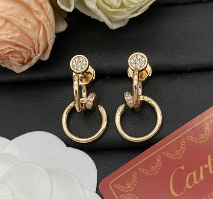 [Zalyn Jewelry]NAIL COLLECTION DIAMOND SET DOUBLE HOOP EARRINGS
