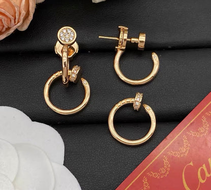 [Zalyn Jewelry]NAIL COLLECTION DIAMOND SET DOUBLE HOOP EARRINGS