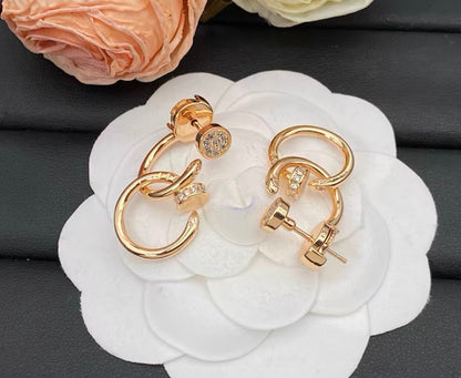 [Zalyn Jewelry]NAIL COLLECTION DIAMOND SET DOUBLE HOOP EARRINGS