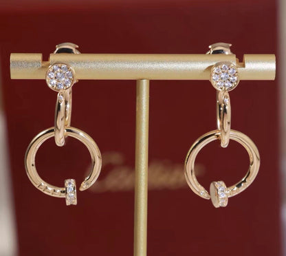 [Zalyn Jewelry]NAIL COLLECTION DIAMOND SET DOUBLE HOOP EARRINGS