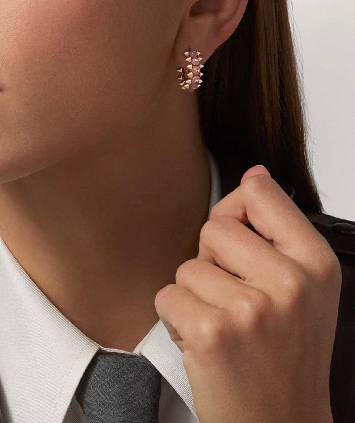 [Zalyn Jewelry]CLASH COLLECTION AGATE CHALCEDONY STUD EARRINGS