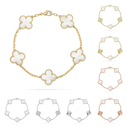 [Zalyn]LUCKY CLOVER 5-MOTIF BRACELET - WHITE MOTHER-OF-PEARL COLLECTION