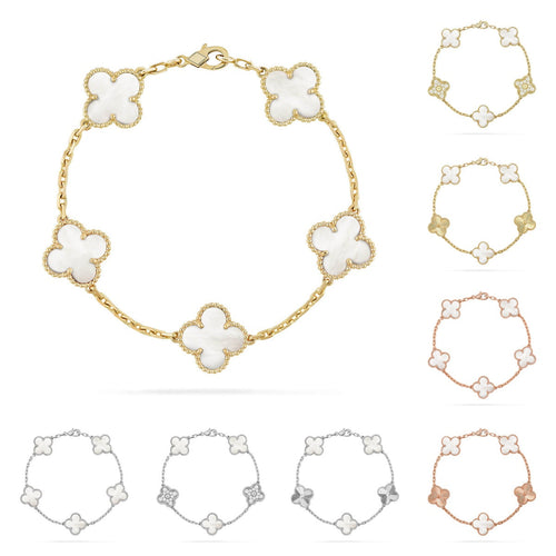 [Zalyn]LUCKY CLOVER 5-MOTIF BRACELET - WHITE MOTHER-OF-PEARL COLLECTION