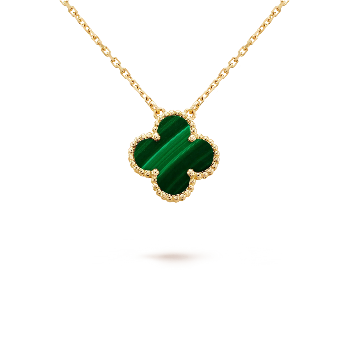 [Zalyn Jewelry ]CLOVER 15MM MALACHITE SINGLE FLOWER  NECKLACE