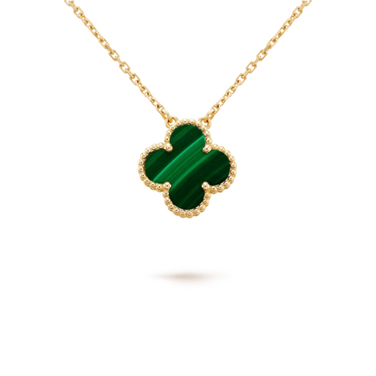 [Zalyn Jewelry ]CLOVER 15MM MALACHITE SINGLE FLOWER  NECKLACE