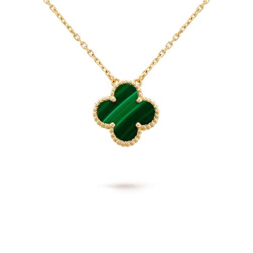 [Zalyn Jewelry ]CLOVER 15MM MALACHITE SINGLE FLOWER  NECKLACE