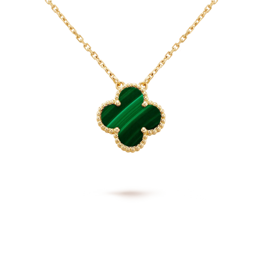 [Zalyn Jewelry ]CLOVER 15MM MALACHITE SINGLE FLOWER  NECKLACE