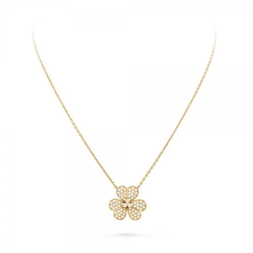 [Zalyn]PAVÉ DIAMOND FLOWER CHARM NECKLACE