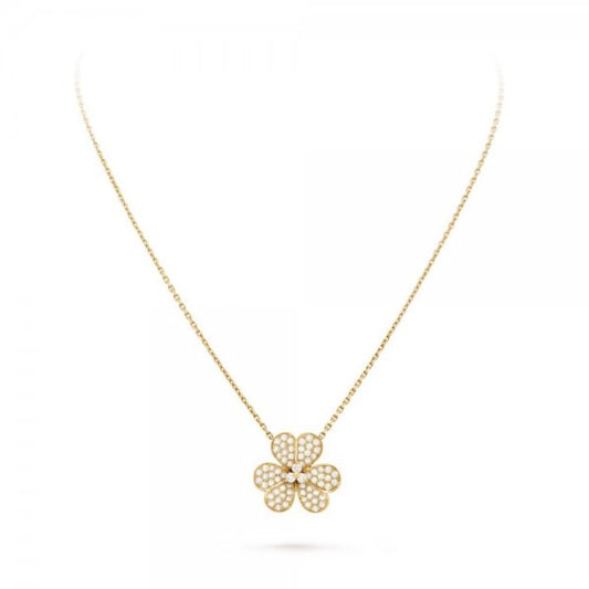 [Zalyn]PAVÉ DIAMOND FLOWER CHARM NECKLACE