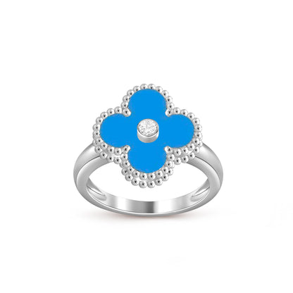 [Zalyn]LUCKY CLOVER DIAMOND-ACCENT WHITE GOLD RING COLLECTION