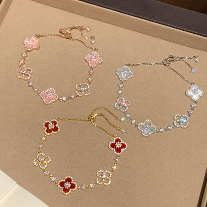 [Zalyn Jewelry ]CLOVER 5 MOTIF PINK BLUE RED WHITE BRACELET