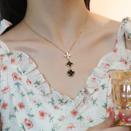 [Zalyn]STAR AND SUN ONYX ROSE GOLD NECKLACE