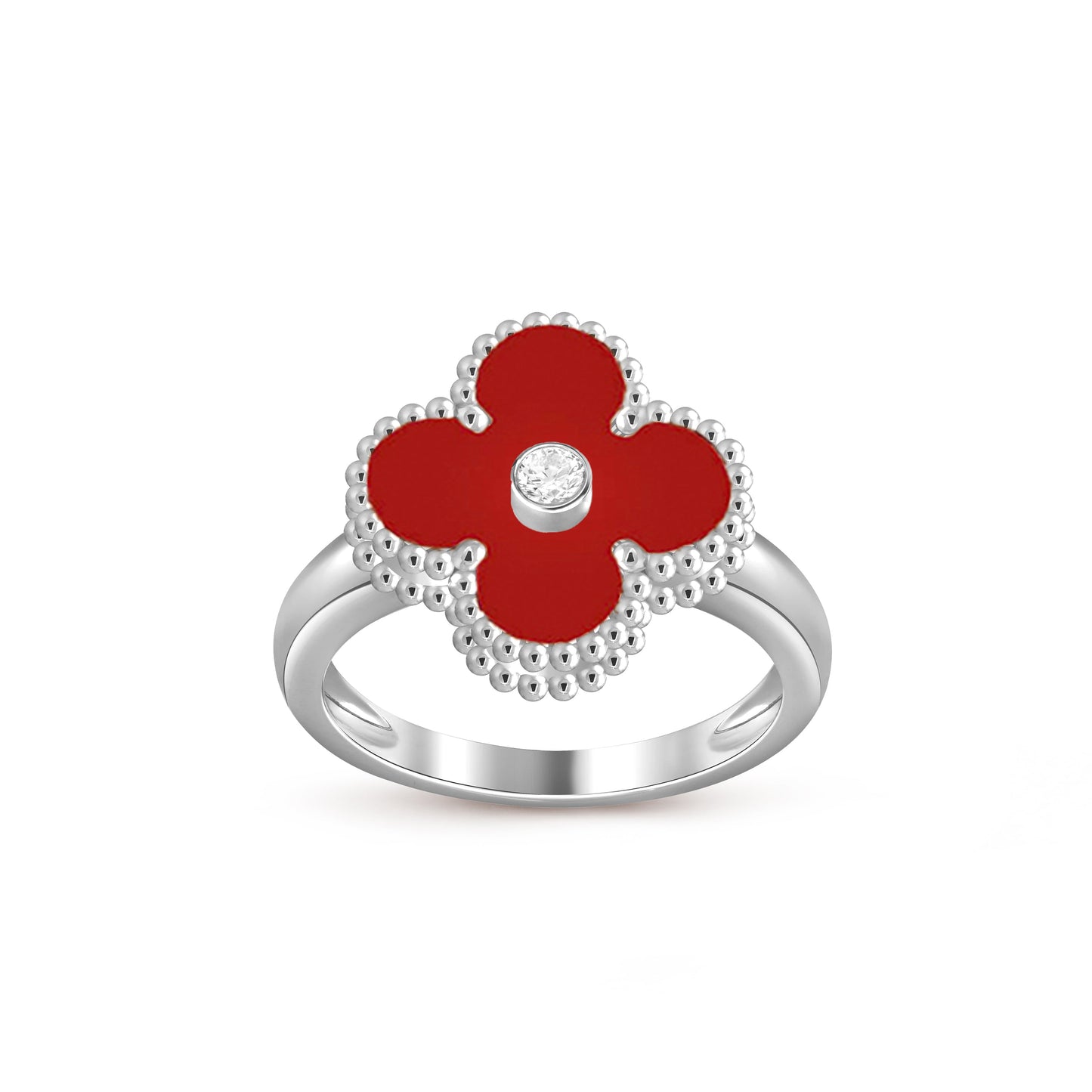 [Zalyn]LUCKY CLOVER DIAMOND-ACCENT WHITE GOLD RING COLLECTION
