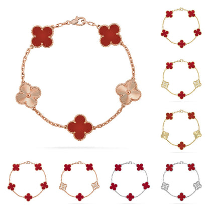 [Zalyn]LUCKY CLOVER 5-MOTIF BRACELET - RED CARNELIAN COLLECTION