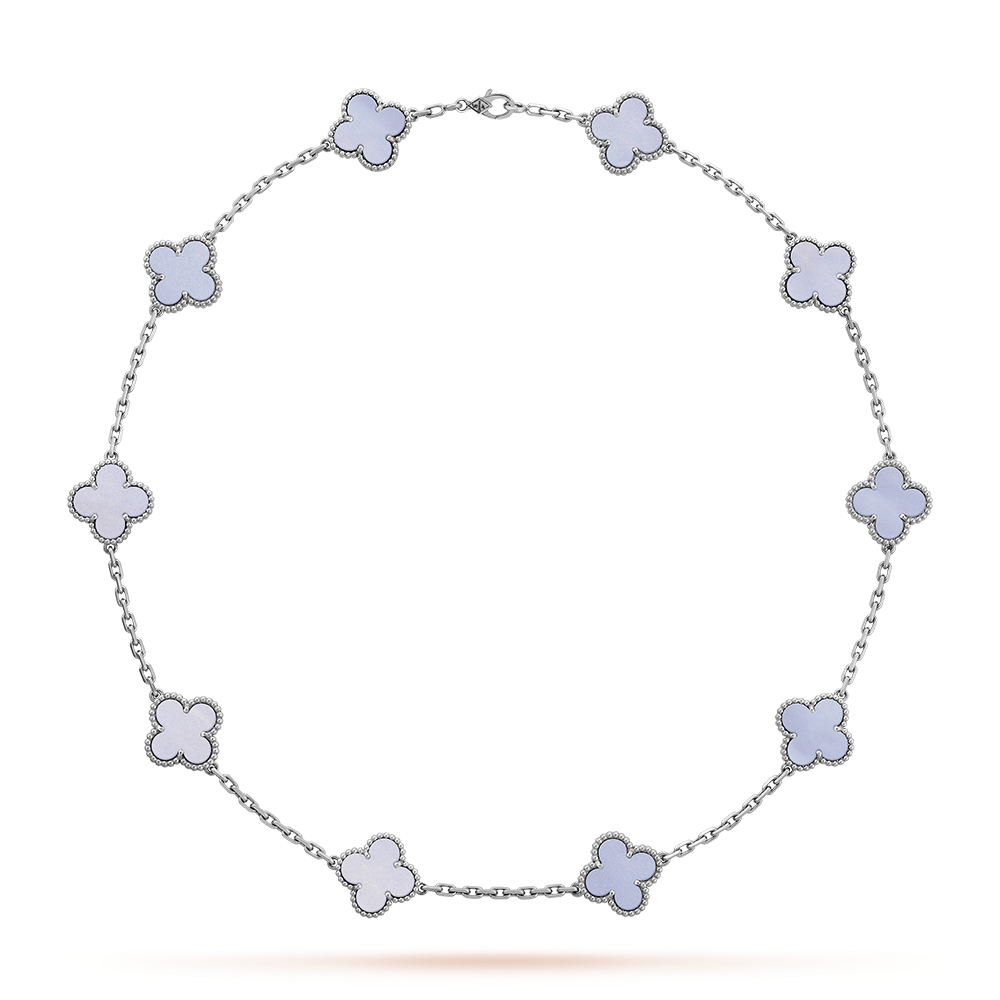 [Zalyn Jewelry ]CLOVER 10 MOTIFS BLUE CHALCEDONY NECKLACE