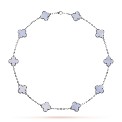 [Zalyn Jewelry ]CLOVER 10 MOTIFS BLUE CHALCEDONY NECKLACE
