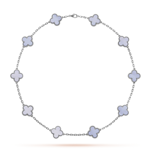 [Zalyn Jewelry ]CLOVER 10 MOTIFS BLUE CHALCEDONY NECKLACE