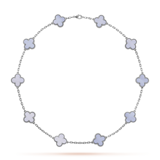 [Zalyn Jewelry ]CLOVER 10 MOTIFS BLUE CHALCEDONY NECKLACE