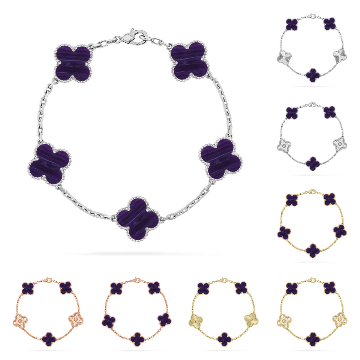 [Zalyn]LUCKY CLOVER 5-MOTIF BRACELET - CHAROITE COLLECTION