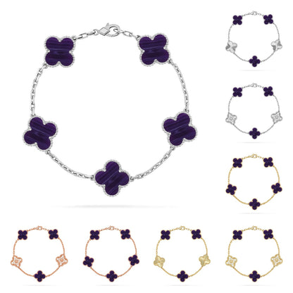 [Zalyn]LUCKY CLOVER 5-MOTIF BRACELET - CHAROITE COLLECTION