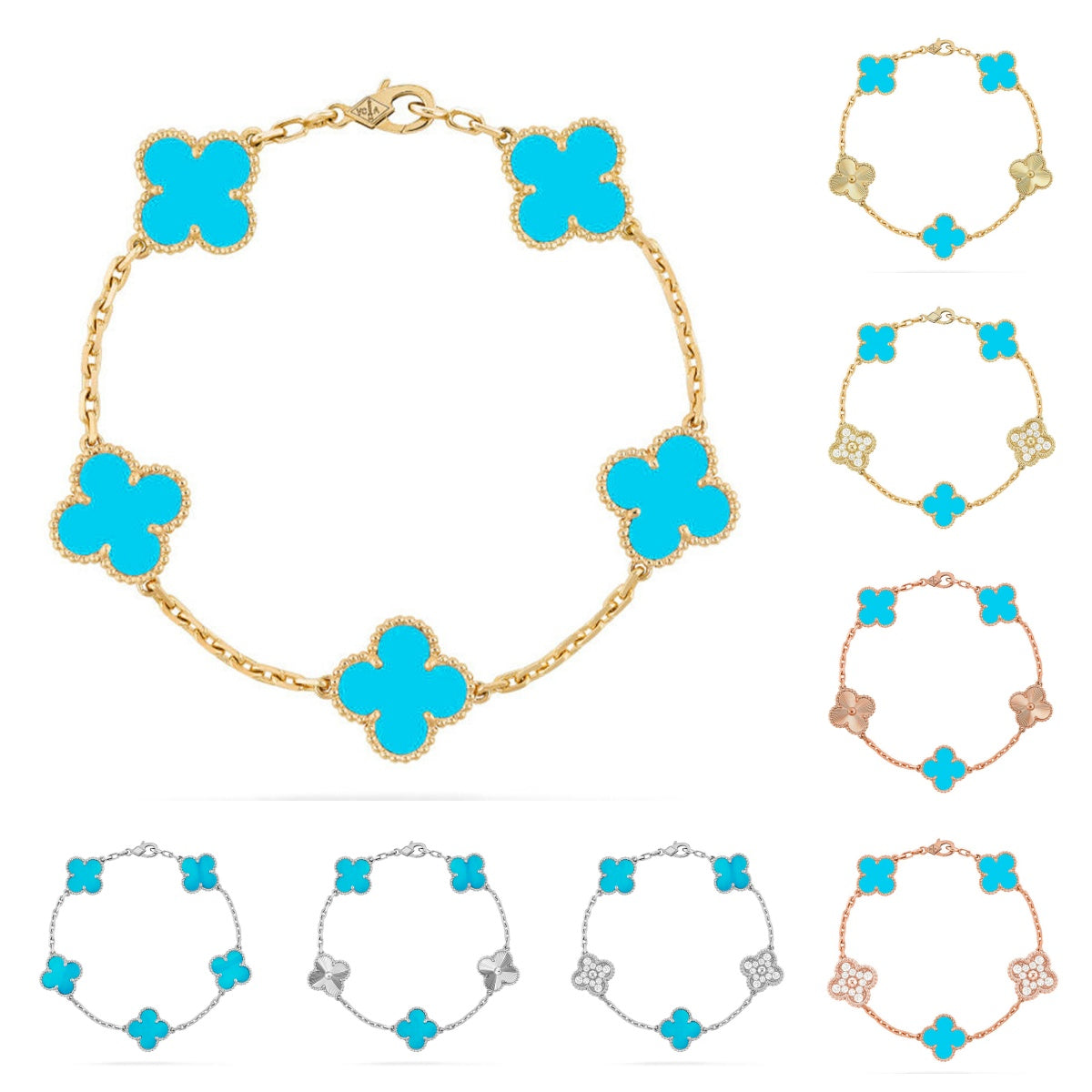 [Zalyn]LUCKY CLOVER 5-MOTIF BRACELET - TURQUOISE COLLECTION
