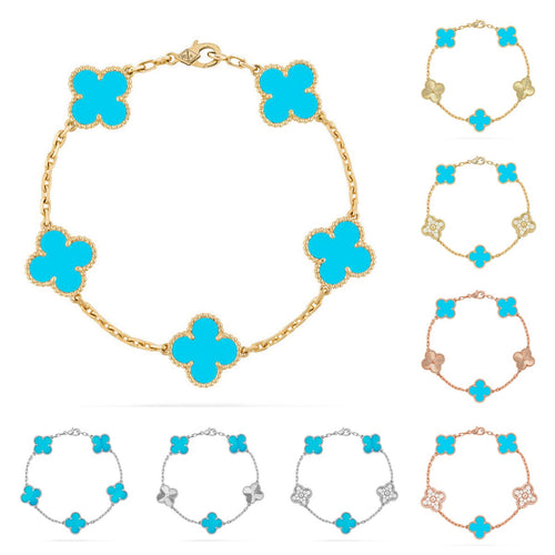[Zalyn]LUCKY CLOVER 5-MOTIF BRACELET - TURQUOISE COLLECTION