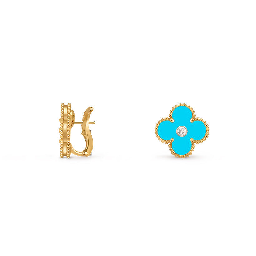 [Zalyn]15MM CLOVER FLOWER STUD EARRINGS DIAMOND-GOLD COLLECTION