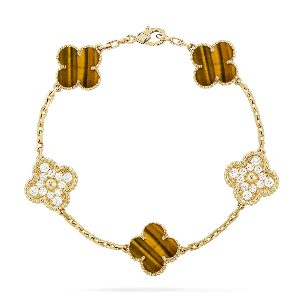 [Zalyn]LUCKY CLOVER 5-MOTIF BRACELET -  TIGER’S EYE COLLECTION