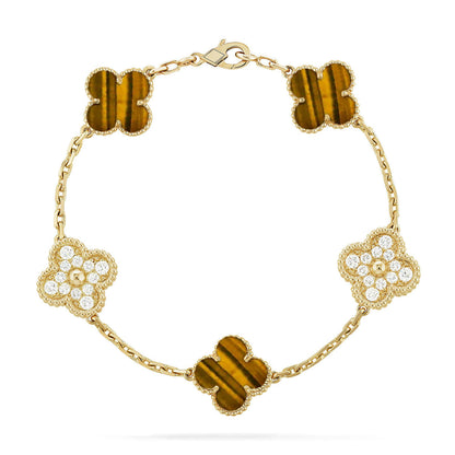 [Zalyn]LUCKY CLOVER 5-MOTIF BRACELET -  TIGER’S EYE COLLECTION