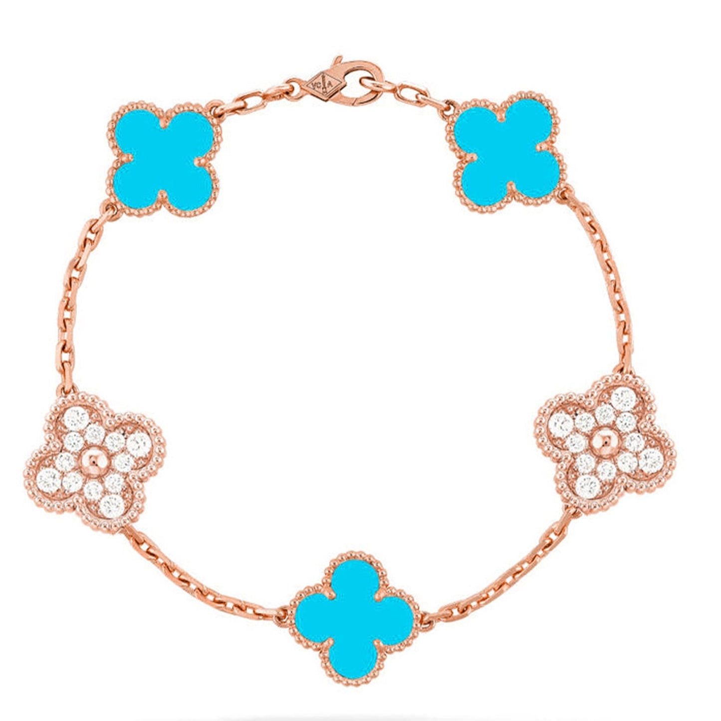 [Zalyn]LUCKY CLOVER 5-MOTIF BRACELET - TURQUOISE COLLECTION