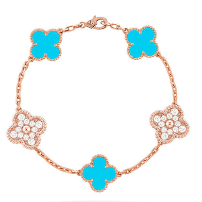 [Zalyn]LUCKY CLOVER 5-MOTIF BRACELET - TURQUOISE COLLECTION