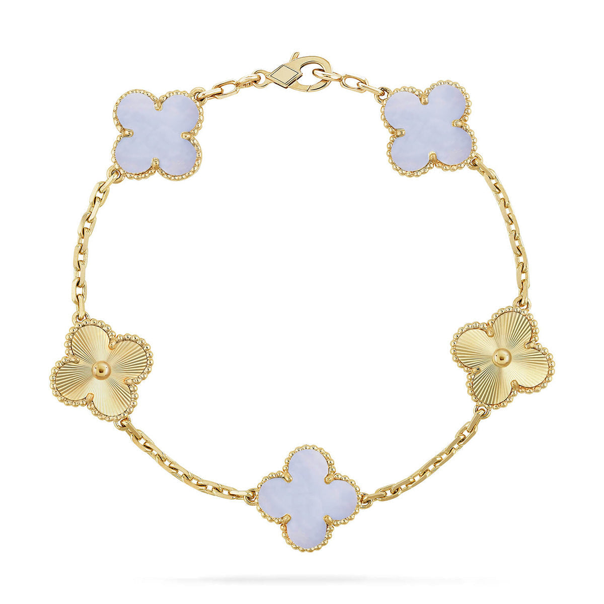 [Zalyn]LUCKY CLOVER 5-MOTIF BRACELET - PURPLE CHALCEDONY COLLECTION