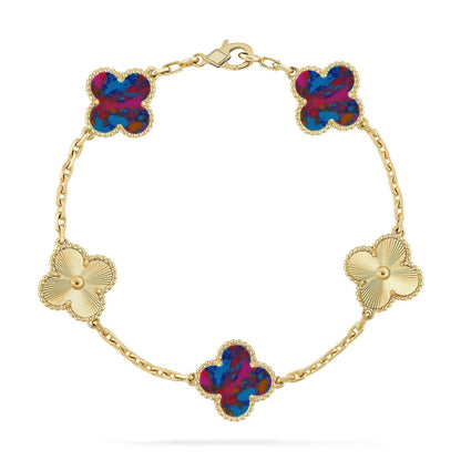 [Zalyn Jewelry ]CLOVER 5 MOTIF COLOR GEMSTONES BRACELET COLLECTION