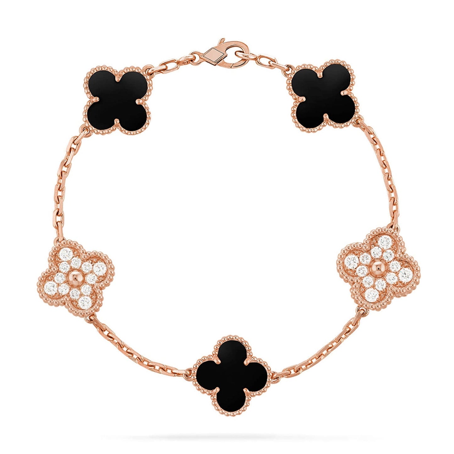 [Zalyn]LUCKY CLOVER 5-MOTIF BRACELET - BLACK OXNY COLLECTION