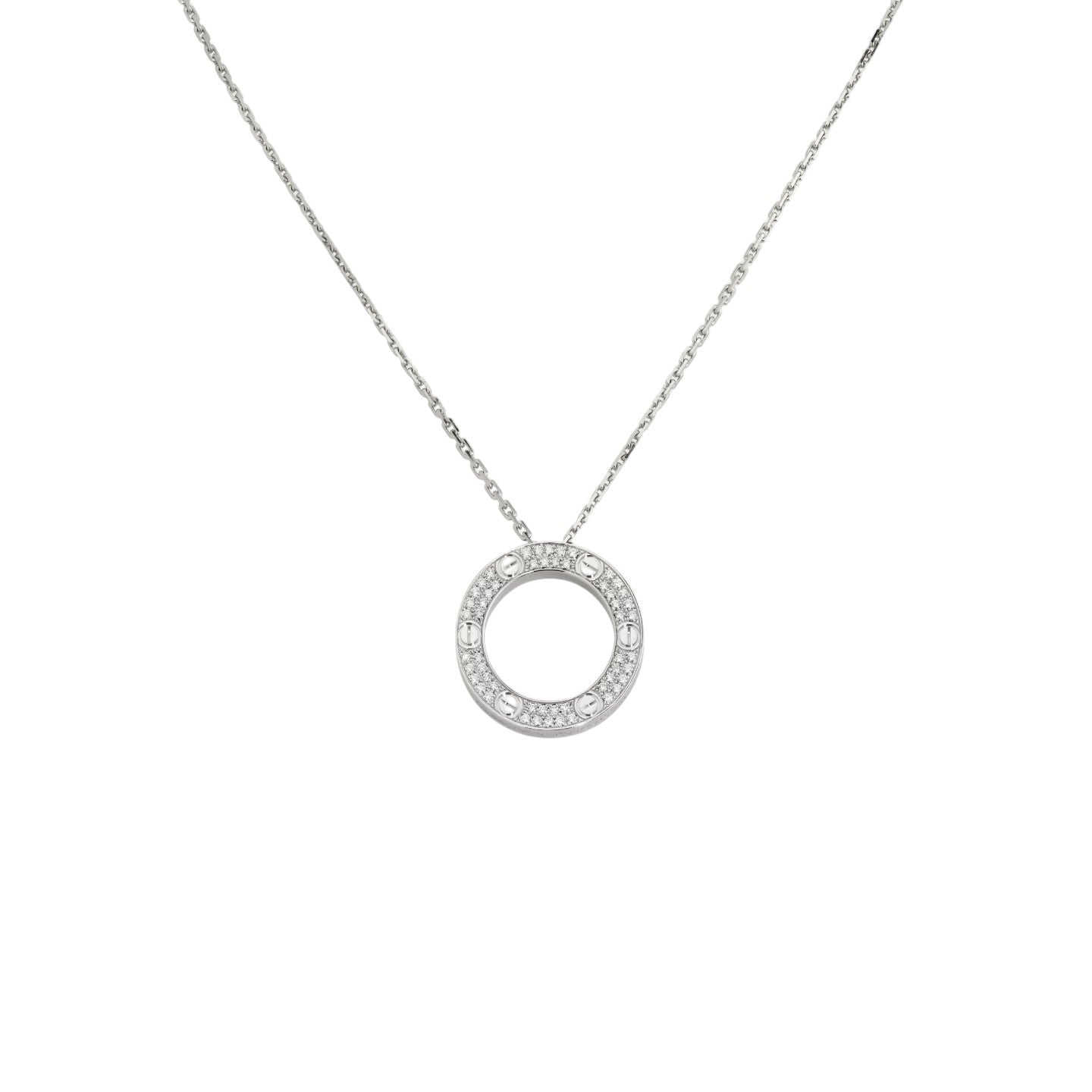 [Zalyn]LOVE LARGE CIRCULAR PENDANT FULL-PAVÉ DIAMOND NECKLACE