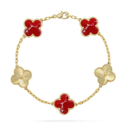 [Zalyn]LUCKY CLOVER 5-MOTIF BRACELET - RED LARIMAR COLLECTION