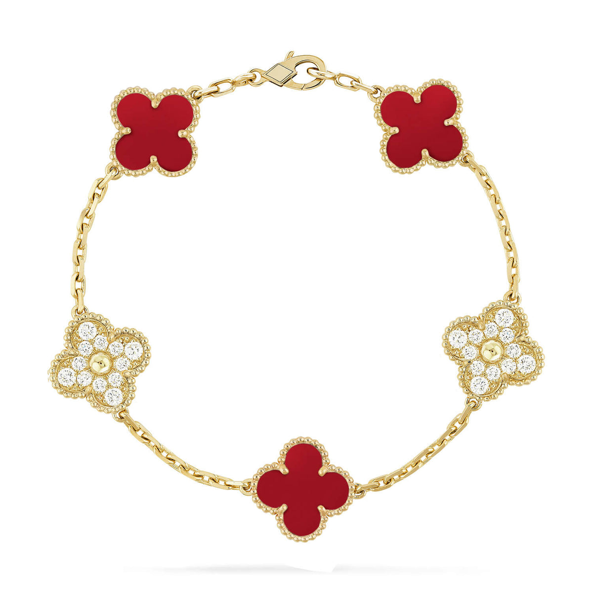 [Zalyn Jewelry ] CLOVER 5 MOTIF RED CORNELIAN BRACELET COLLECTION