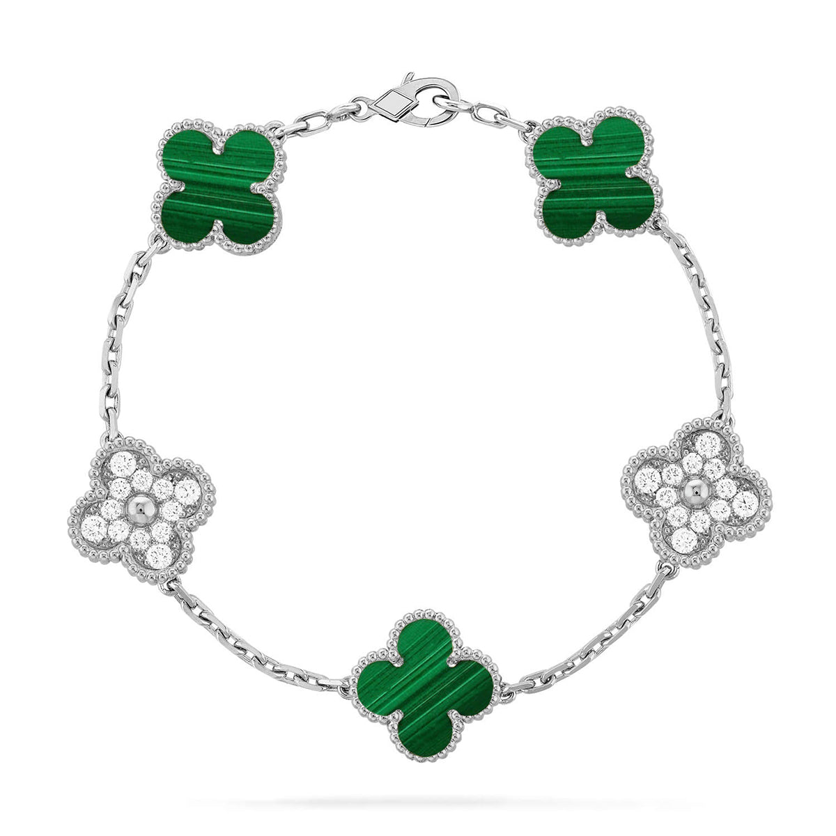 [Zalyn]LUCKY CLOVER 5-MOTIF BRACELET - MALACHITE COLLECTION