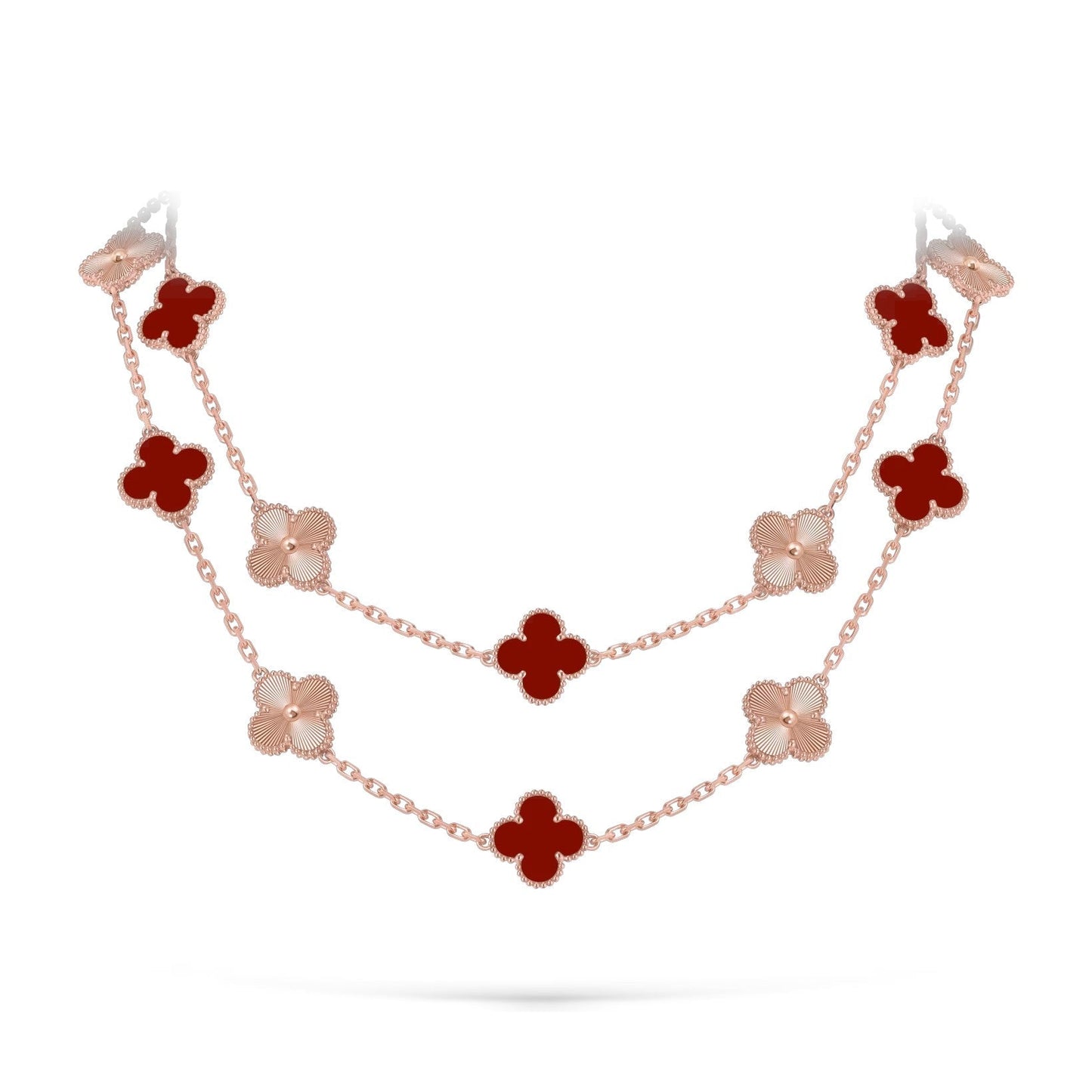 [Zalyn]CLASSIC 20-MOTIF LUCKY CLOVER LONG NECKLACE ROSE GOLD COLLECTION
