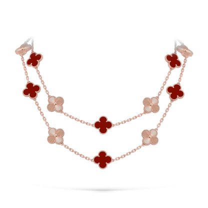 [Zalyn]CLASSIC 20-MOTIF LUCKY CLOVER LONG NECKLACE ROSE GOLD COLLECTION