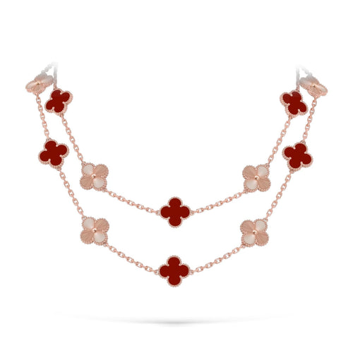 [Zalyn]CLASSIC 20-MOTIF LUCKY CLOVER LONG NECKLACE ROSE GOLD COLLECTION