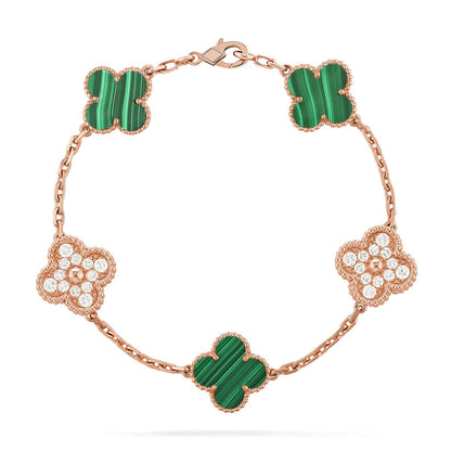 [Zalyn]LUCKY CLOVER 5-MOTIF BRACELET - MALACHITE COLLECTION