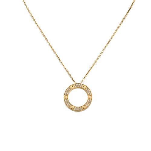 [Zalyn]LOVE LARGE CIRCULAR PENDANT FULL-PAVÉ DIAMOND NECKLACE