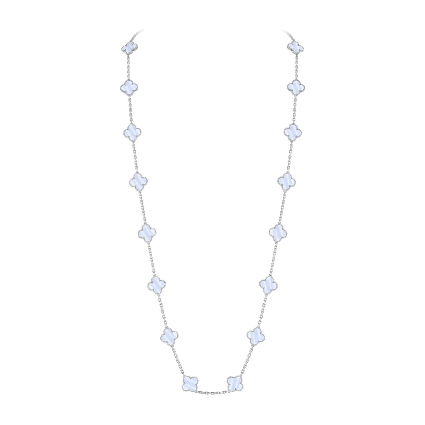 [Zalyn]CLASSIC 20-MOTIF LUCKY CLOVER LONG NECKLACE WHITE GOLD COLLECTION