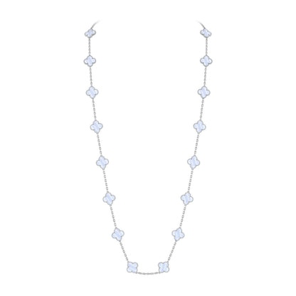 [Zalyn]CLASSIC 20-MOTIF LUCKY CLOVER LONG NECKLACE WHITE GOLD COLLECTION